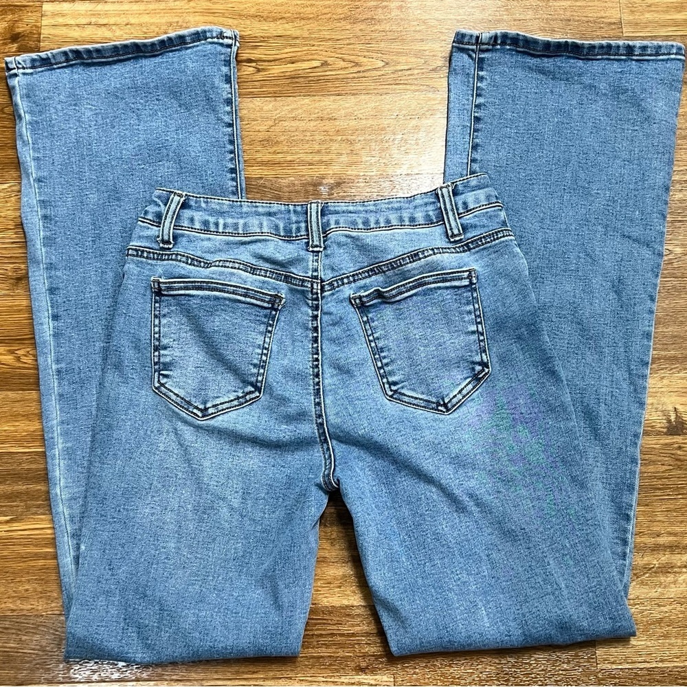 Refuge denim medium wash y2k 90’s low rise flare stretch jeans jr size 5 tall - Picture 8 of 11